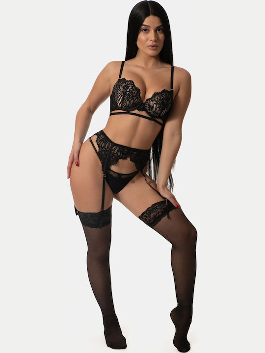 Push Up Lace Black Women's Underwear Set