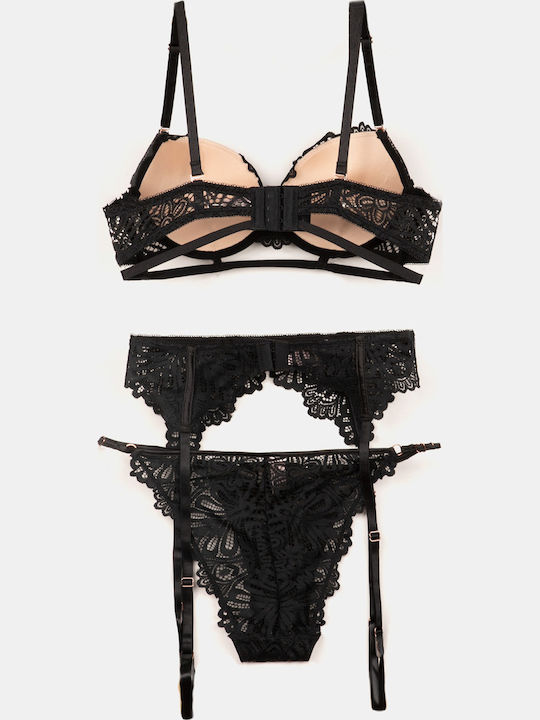 Push Up Lace Black Women's Underwear Set