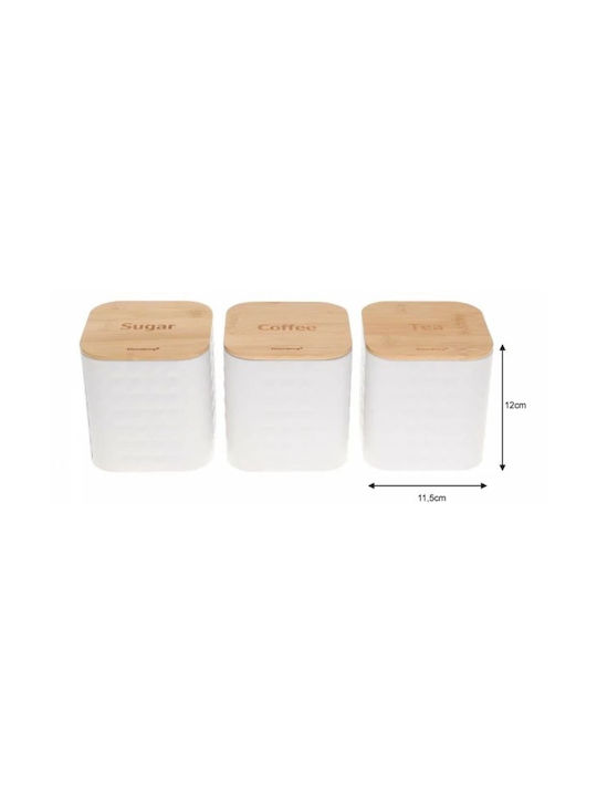 Klausberg Set of 3 Jars for Sugar Coffee Tea with Wooden White Lid 11.5x11.5x12.3cm 3 Pieces