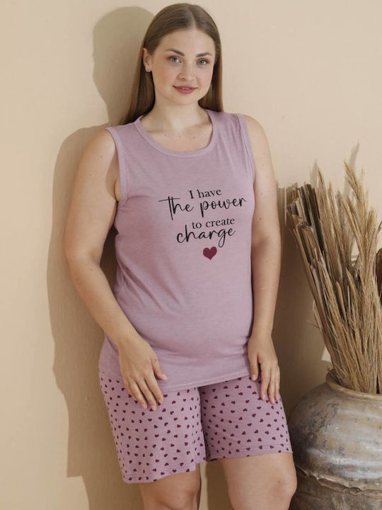 Women's Cotton Sleeveless Shorts Pyjama 10311 Purple