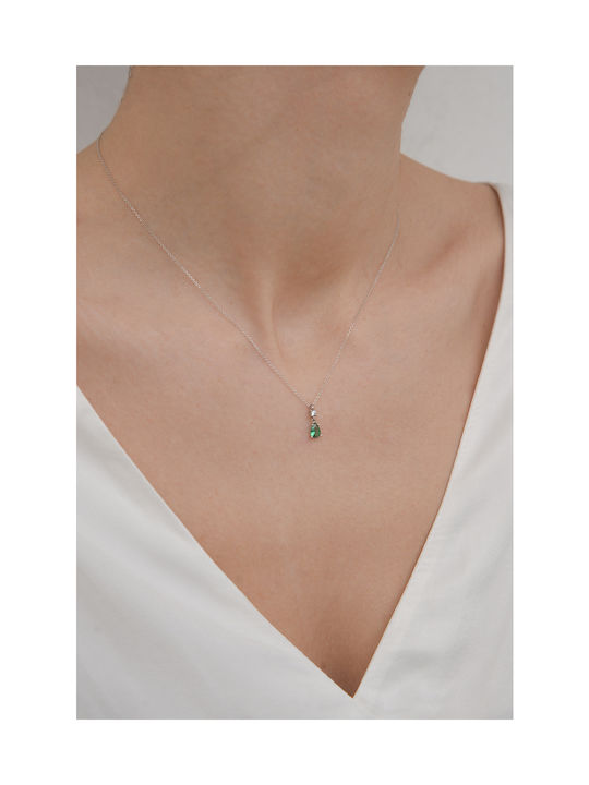 Kritsimis Green Drop Necklace from White Gold 9 K with Zircon