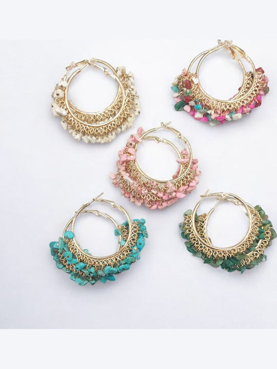 Gold Hoop Earrings with Acrylic Turquoise Stones Gold Hoop Earrings with Acrylic Turquoise Stones