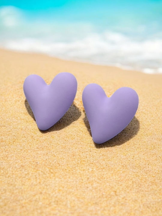 Големи обици от неръждаема стомана с лилави акрилни сърца