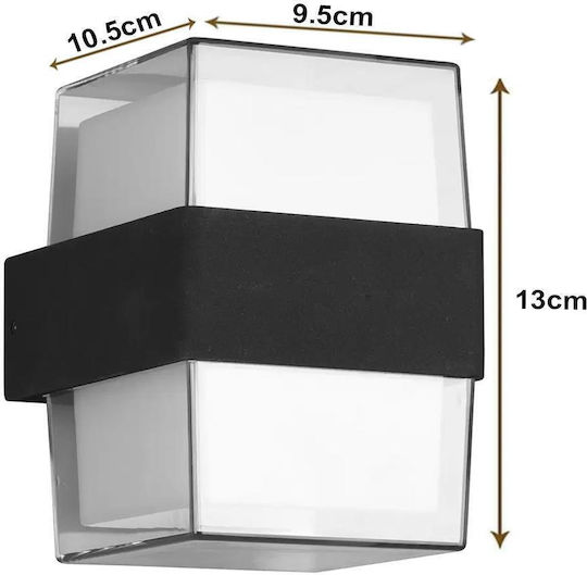 Powertech Spot de exterior montat pe perete LED IP65 14W cu Alb Rece Lumină 10.5x9.5x13εκ.