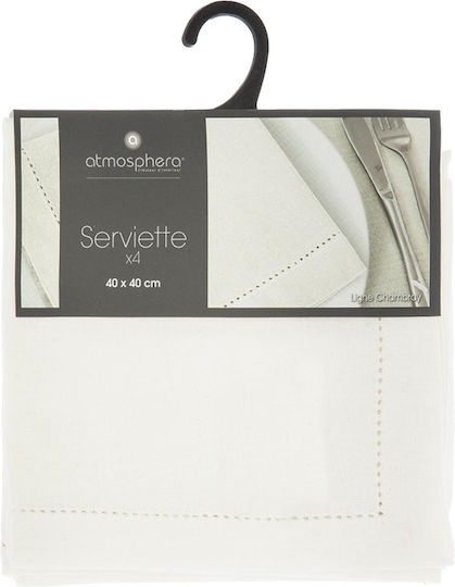 Atmosphera Салфетки Подредба 4 Бройки Chambray Подредба Бели 40x40см