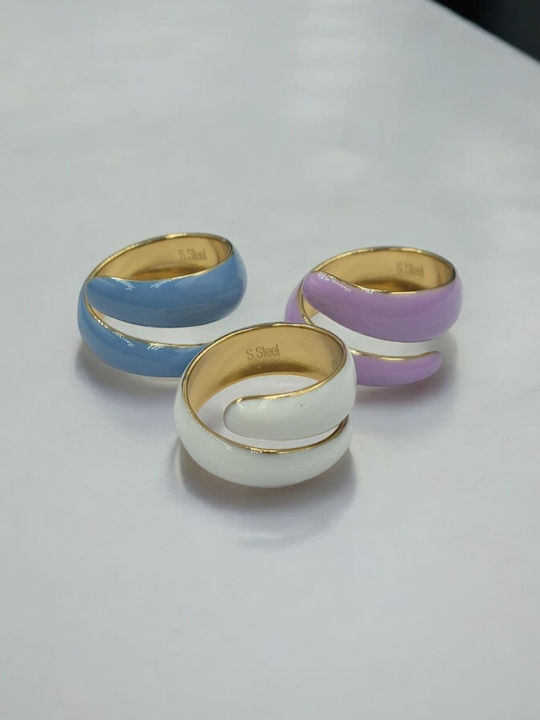Blau Damen Ring mit Emaille aus Stahl Vergoldet