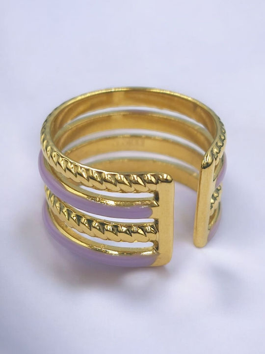 Damen Ring mit Emaille aus Stahl Vergoldet
