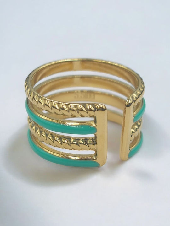 Damen Ring mit Emaille aus Stahl Vergoldet