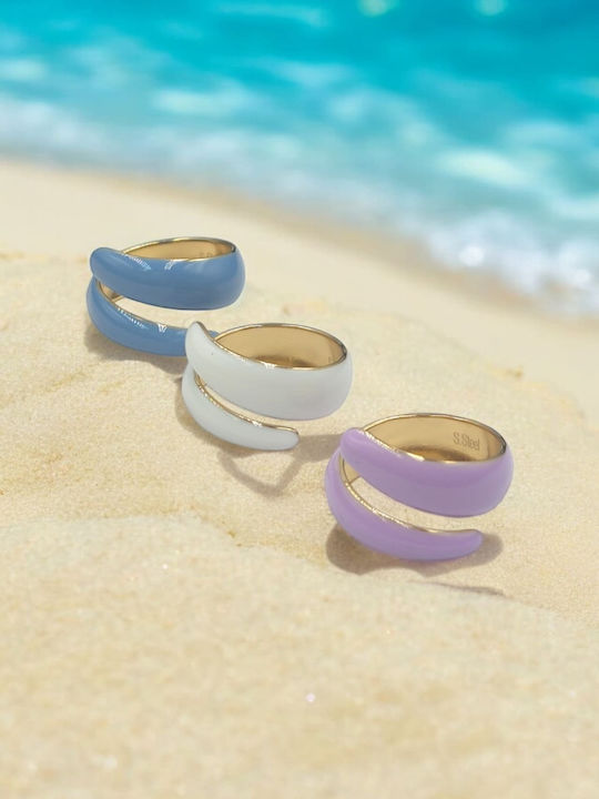 Damen Ring mit Emaille aus Stahl Vergoldet