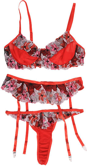 Pretty Lingerie Sexy Σετ Εσωρούχων με Ζαρτιέρες Κόκκινο