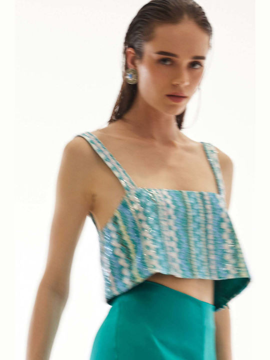 Hemithea Damen Crop Top mit Trägern & Reißverschluss Green