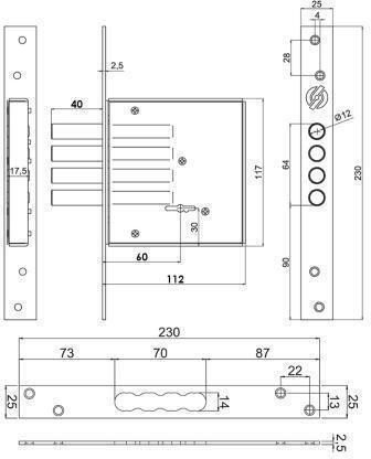 Securemme Recessed Lock Safe deposit box with Center 25mm Gold