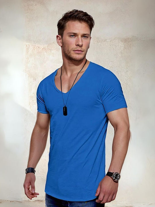 Panda Clothing Men's Short Sleeve T-shirt with V-Neck Blue