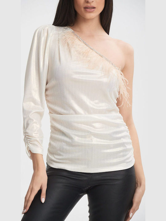 Γυναικεία Μπλούζα Off-Shoulder με έναν Ώμο Άσπρο