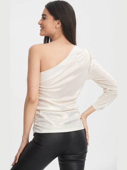 Γυναικεία Μπλούζα Off-Shoulder με έναν Ώμο Άσπρο