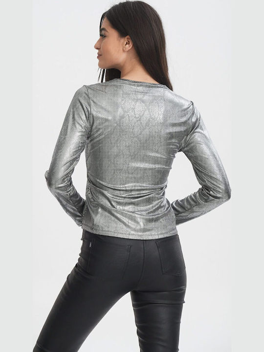 Women's Blouse with V Neckline Silver