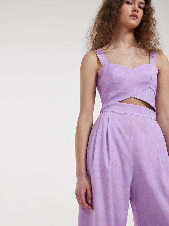 Hemithea Γυναικείο Ψηλόμεσο Υφασμάτινο Παντελόνι σε Wide Γραμμή Purple