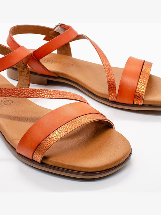 Leder Flache Sandalen für Damen Anatomisch in Orange Farbe