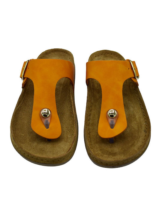 Sunny Sandals Leather Women's Flat Sandals Anatomic in Orange Color