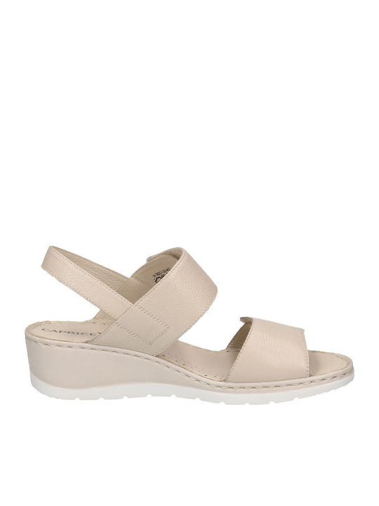 Leather Women's Flat Sandals Anatomic in Beige Color