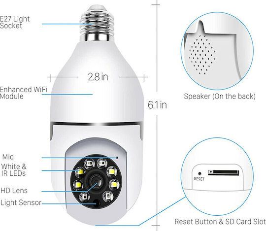 JT8177 IP Überwachungskamera Wi-Fi Full HD 1080p Wasserdicht mit Zwei-Wege-Kommunikation und Objektiv 3.6mm