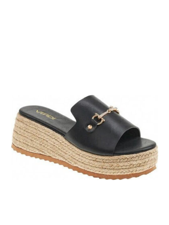 Women's Synthetic Leather Platform Wedge Sandals Black
