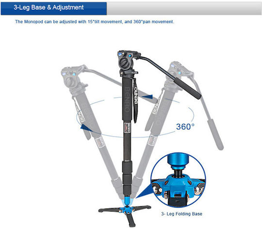 Benro Benro C38TBS2 Carbon Fiber Photography & Video Monopod with Tripod Base with Hydraulic Head and 2.5kg Maximum Load