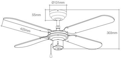 EDM Grupo Ceiling Fan 102cm with Light and Remote Control White