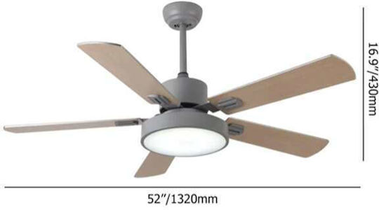 Ανεμιστήρας Οροφής 132cm με Φως Καφέ / Γκρι