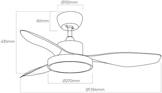 EDM Grupo Ceiling Fan 120cm with Light and Remote Control White