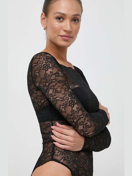 Guess Long Sleeve Bodysuit with Lace BLACK