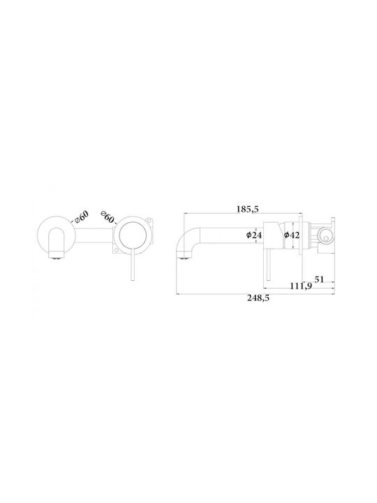 Sparke Musa 08 Built-in Mixer & Spout Set for for Bathroom Sink 1 Exit Gold