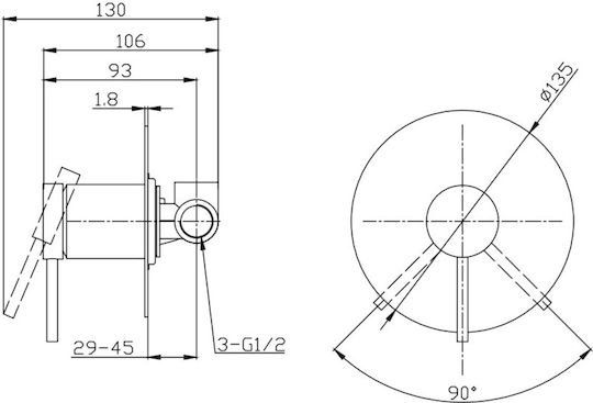 Karag Joan Built-in Mixer & Shower Head Set for Shower 1 Exit Silver