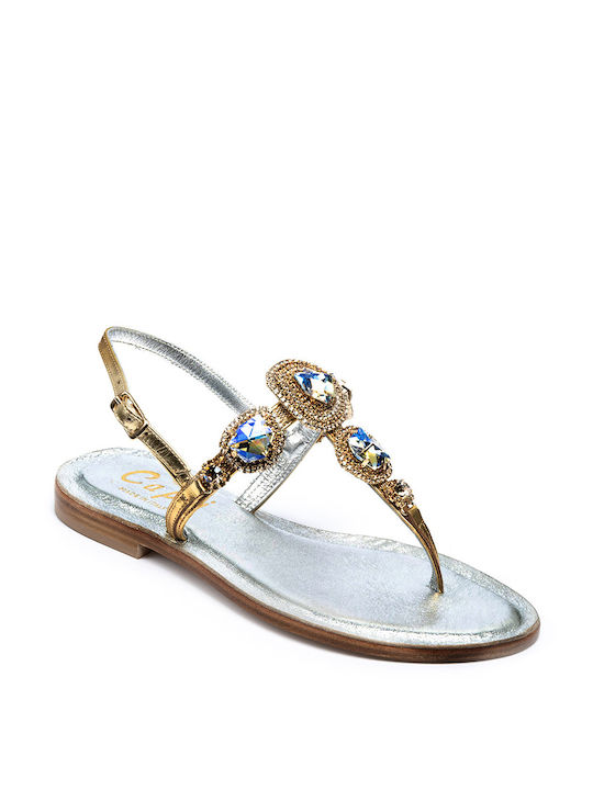 CAPRI LEATHER SANDALS WITH CRYSTALS - Gold FB857/ORO