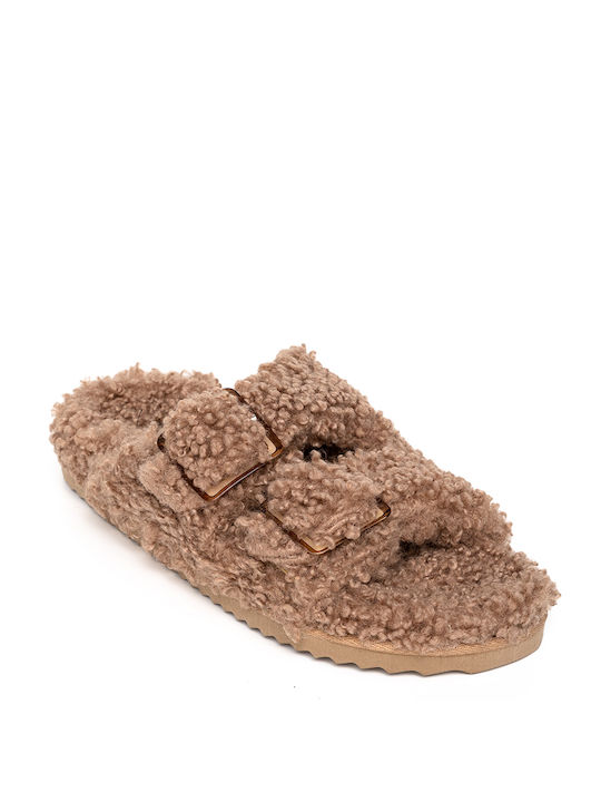 COLORS OF CALIFORNIA SLIPPERS ΑΠΟ ΟΙΚΟΛΟΓΙΚΗ ΓΟΥΝΑ - Camel FUR018/TAN