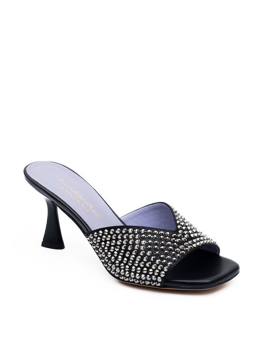 PERLAPURA Handpicked SATIN MULES WITH STRASS 0133215 - Black 0133215/NERO