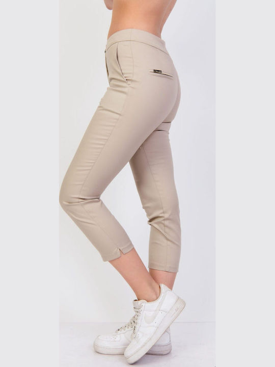 Damen Stoff Capri Hose Beige