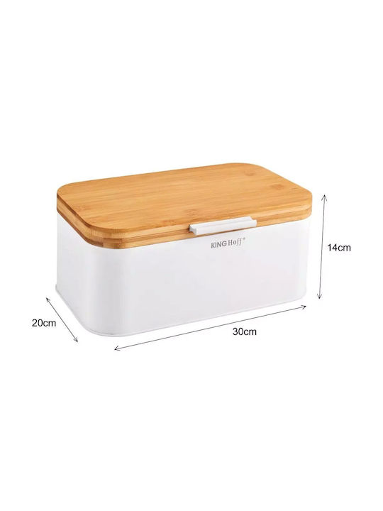 KING Hoff Bread Box with Lid Metallic White 30x20x14cm