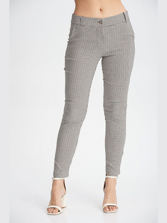Kannelis Women's Fabric Trousers Checked Printed Black