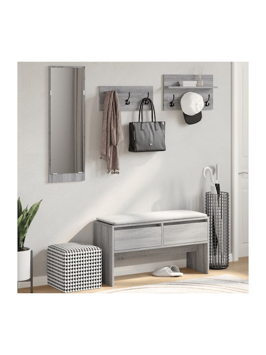 Hallway Furniture with Mirror / Coat Rack & Bench Sonoma Gray 90x31x46.5cm