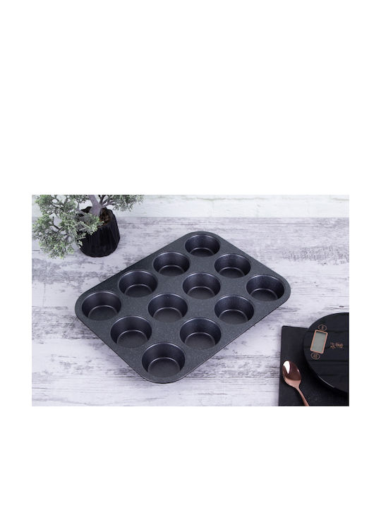 Berlinger Haus Black Silver Collection Φόρμα Ζαχαροπλαστικής για Cupcakes/Muffins από Αλουμίνιο 12 Θέσεων 35x26.5εκ.