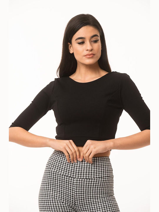 Dress Up Women's Crop Top with V Neckline Black