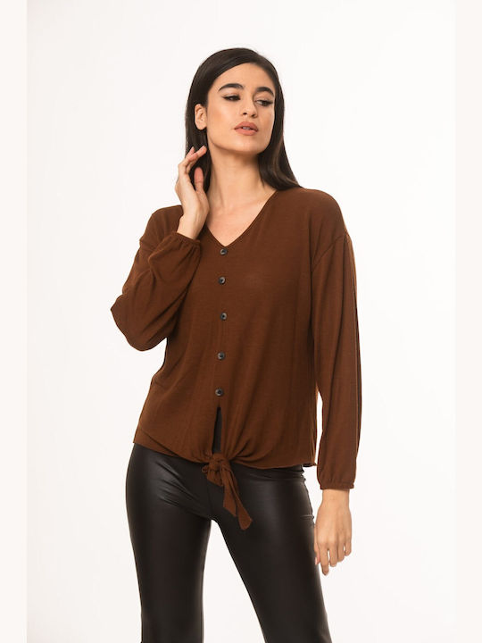 Dress Up Women's Blouse with Buttons Coffee