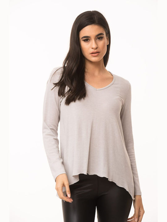 Dress Up Women's Blouse with V Neckline grey