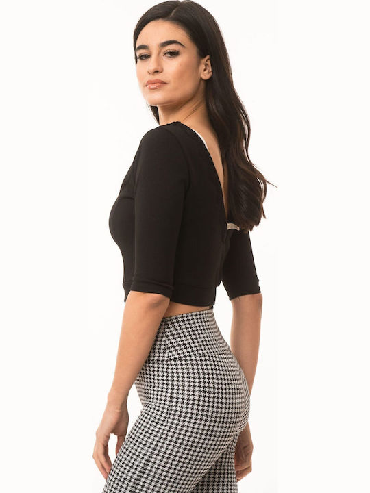 Γυναικείο Crop Top με V Λαιμόκοψη Μαύρο