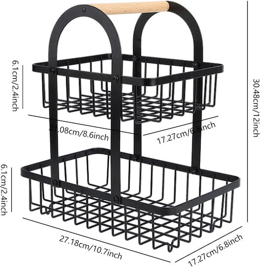 Fruit Bowl Metallic 2 Levels Black 37x30x18.5cm