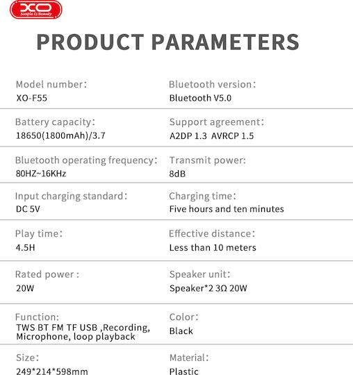 XO Karaoke Speaker With Wired Microphone And Lighting Effects F55 16.004.0052 Black