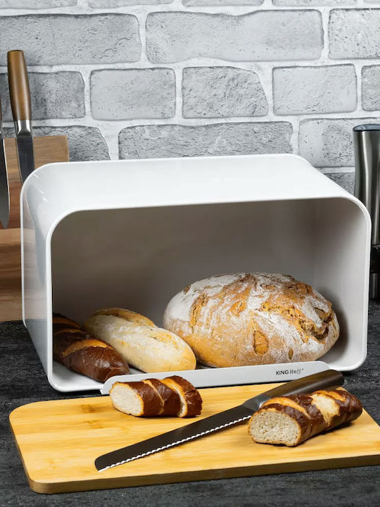 KING Hoff Bread Box Wooden White 35x20.4x21.5cm