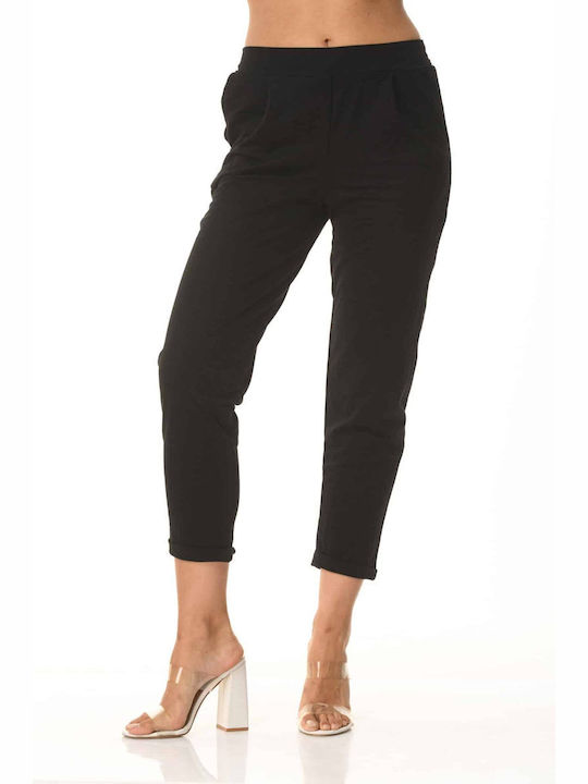 Dress Up Women's Fabric Trousers with Elastic Black