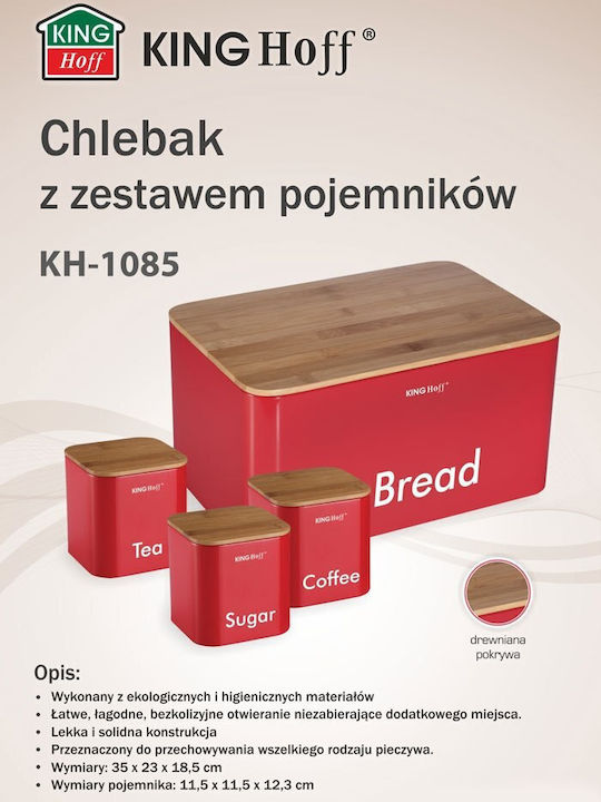 KING Hoff Bread Box with Lid made of Bamboo Red